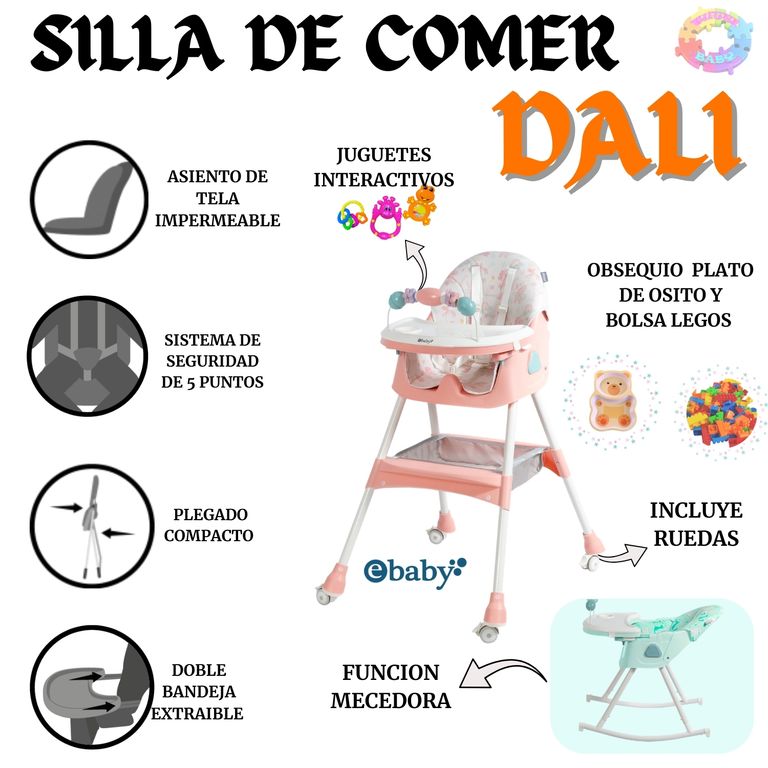 SILLA DE COMER CON MECEDORA Y RUEDAS DALI 633-1