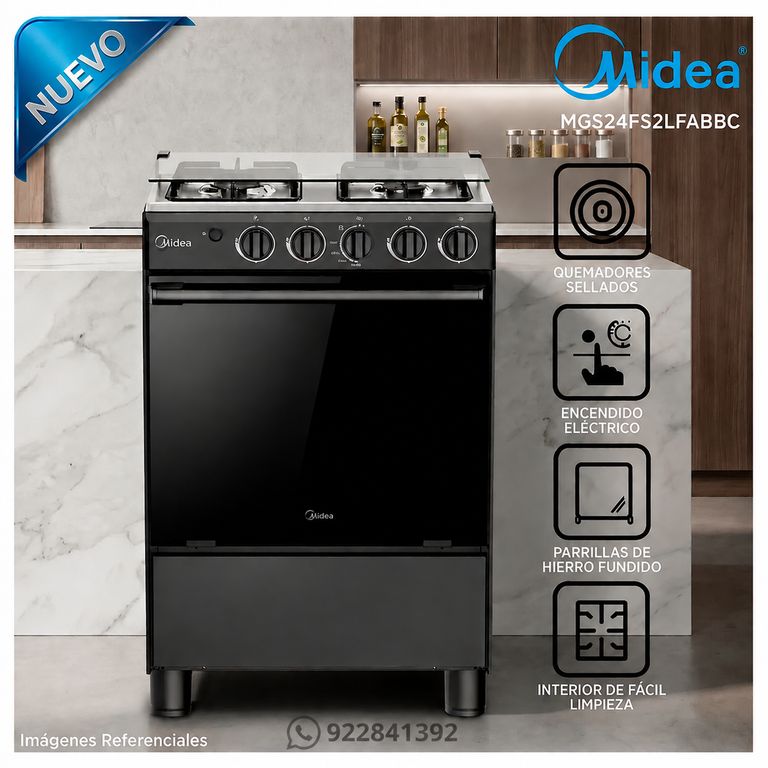 COCINA DE PIE A GAS 4 HORNILLAS NEGRO - MGS24FS2LFABBC-PE