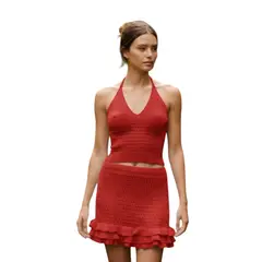 GENERICO - Conjunto Mujer Top Halter Hilo Algodon 358-26 Color Rojo