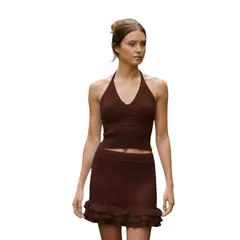 GENERICO - Conjunto Mujer Top Halter Hilo Algodon 358-26 Color Chocolate