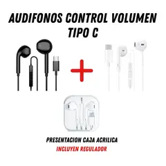 GENERICO - AUDIFONOS CABLE TIPO C BLANCO Y NEGRO CONTROL DE VOLUMEN 2 PIEZAS