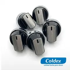 COLDEX - Juego de 05 perillas color negro para cocinas de 04 hornillas, Cx601, Cx602, CX603, CX621, CX640