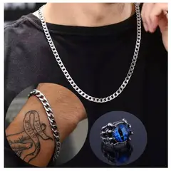 GENERICO - Cadena Con Pulsera y anillo ojo de dragon Acero Inoxidable 8mm