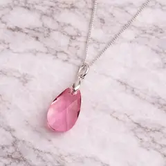 SIFRAH SHOP - Collar de Plata 925 con Dije Gota de Cristal Rosa para Mujer - Joya Elegante para Regalo Especial