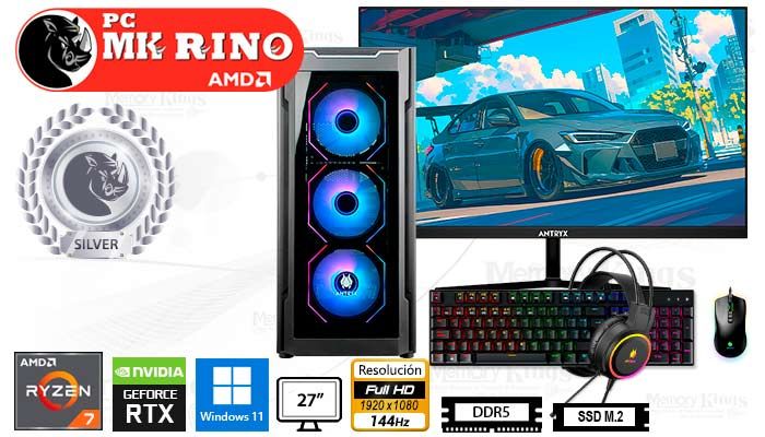 Computadora Ryzen 7 8700F RX-560 16GB 512GB 27 RTX 3050 Windows 11