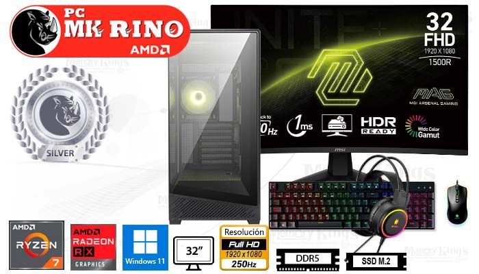 Computadora Ryzen 7 8700F Pano 130R 16GB 1TB 32 Radeon RX 9060 XT Windows 11