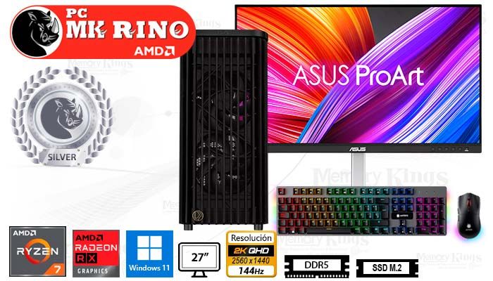 Computadora Ryzen 7 7800X3D ProArt Wood 16GB 2TB 27 Radeon RX 9060 XT Windows 11