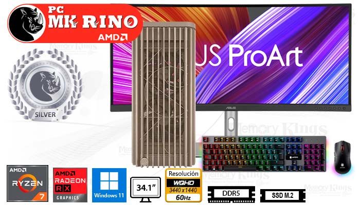 Computadora Ryzen 7 7700X ProArt Wood Beige 16GB 2TB 34.1 Radeon RX 9060 XT Windows 11