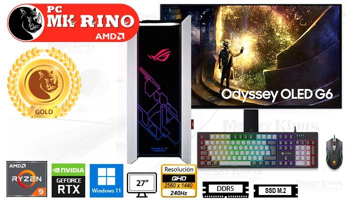 Computadora Ryzen 9 9900X Strix Helios Silver 32GB 1TB 27 RTX 5070 Ti Windows 11