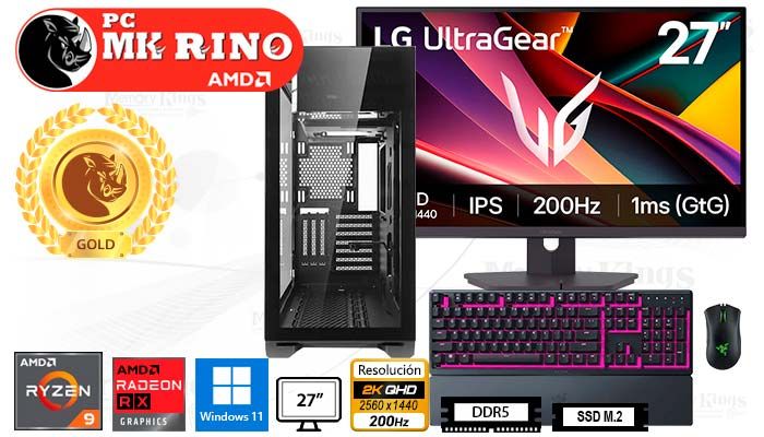 Computadora Ryzen 9 9950X P120 Crystal 32GB 2TB 27 Radeon RX 9070 XT Windows 11