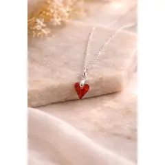 SIFRAH SHOP - Collar de Plata 925 para Mujer con Dije Corazón de Cristal Burdeo - Regalo Romántico para Ella
