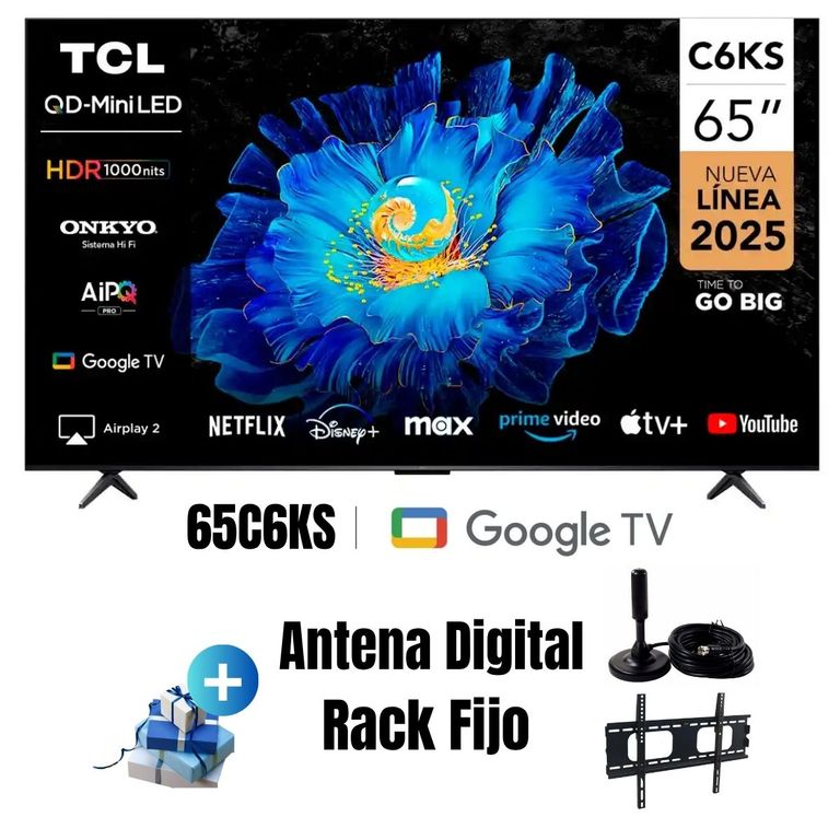 Televisor 65 QD MINI LED 4K UHD Google TV 65C6KS 2025 Ant + Rack Fijo