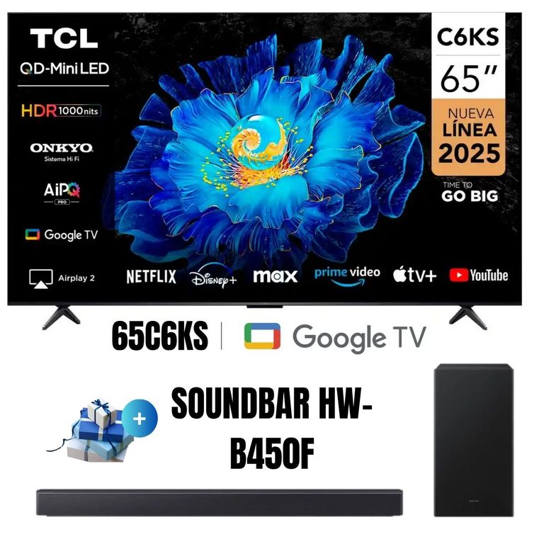Televisor 65 QD MINI LED 4K UHD Google TV 65C6KS 2025 + Soundbar HW-B450F