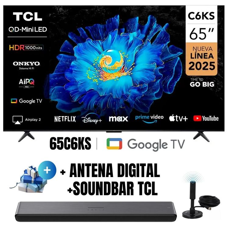 Televisor 65 QD MINI LED 4K UHD Google TV 65C6KS 2025 + Soundbar + Ant
