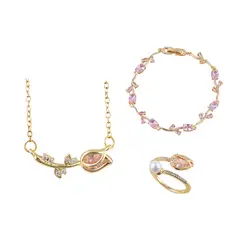 CLEO JOYAS & ACCESORIOS - Set Tulipán Cristal Rosado Dorado
