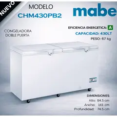 MABE - CHM430PB2 - Congelador Horizontal 430Lt Blanco