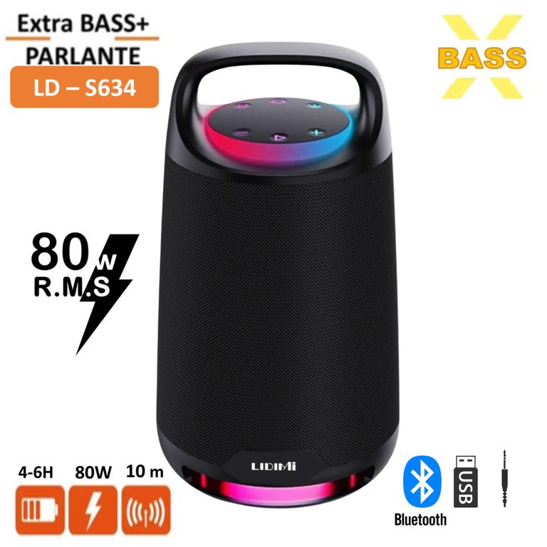 Parlante Portátil 80W LD-S634 Extra BASS Bluetooth FM-USB