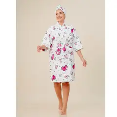 SOÑALIERE - Salida de Baño Mujer Microfibra Estampada Fucsia + Gorra Turbante - S