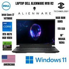 DELL - LAPTOP ALIENWARE M18 R2 I7 14700HX / 16GB RAM DDR5 / 1TB SSD / RTX 4070 8GB VIDEO