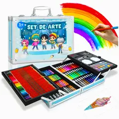 GENERICO - Set de Arte 145 Piezas Maleta con Colores, Plumones y Acuarelas Celeste