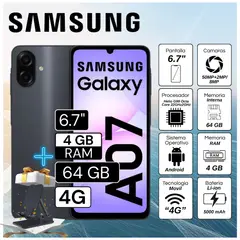 SAMSUNG - Celular Galaxy A07 4GB RAM 64GB 6.7" Pulg . HD Android 14 + Regalo