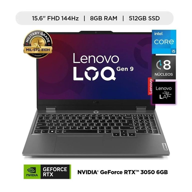 Laptop Gamer LOQ Core i5 12450HX 8GB 512SSD RTX 3050 15.6 FHD Windows 11