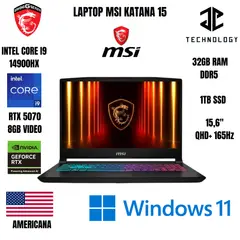 MSI - LAPTOP KATANA 15 INTEL CORE I9 14900HX / 32GB RAM DDR5 / 1TB SSD / RTX 5070 8GB VIDEO