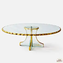 GENERICO - Pedestal de Vidrio para Torta Pastel con Borde Dorado Elegante de 32cm - Base de Vidrio de Lujo