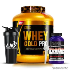 LEVEL PRO - Whey Gold Pro 3 kg Proteina Whey - Vainilla + Creatina Ultimate Nutrition 300 G + Shaker + Scoop