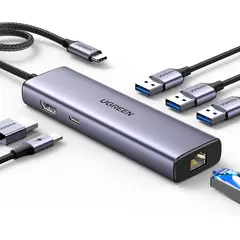 UGREEN - HUB Revodok USB C 6 en 1 con adaptador Gigabit Ethernet, carga PD de 100W, HDMI 4K, X 3 USB-A