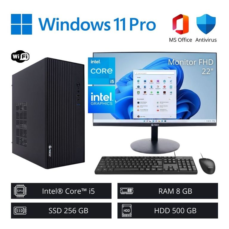 Computadora PC Core i5 3,60 GHz 8GB RAM 256GB SSD 500GB HDD + Monitor 22" FHD WiFi