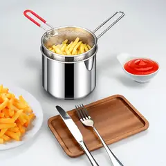 S&T - Ollita Freidora con Canastilla de Acero Inoxidable 304 Freidora Manual para Papas Nuggets Saludable