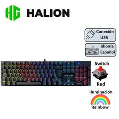 HALION - TECLADO GAMING MECANICO COMANCHE 105 KM203 RAINBOW NEGRO S/RED
