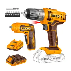 INGCO - Taladro Atornillador 45nm+atornillador 14 Con Batcarg. Naranja Claro 5060hz