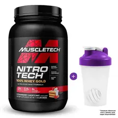 MUSCLETECH - Proteína Nitro tech 100% Whey Gold 907 gr Pastel de Fresa + Shaker