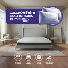 CALM - Pack Colchón Lite de Memory Foam 2 Plazas + 2 Almohadas Memory Pro