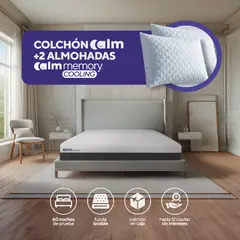 CALM - Pack Colchón Lite de Memory Foam Queen + 2 Almohada Memory Cooling