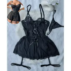 GENERICO - Set de Lencería negro para mujer M - BABYDOLL MARTA