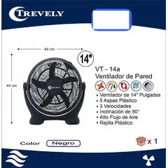 TREVELY - Ventilador de Mesa 14” 60W VT-14A - Negro