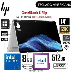 HP - Laptop OmniBook 5 Flip 14-FP0013 14 Touch FHD Intel Core 5 120U 8GB 512GB SSD USB-C W11