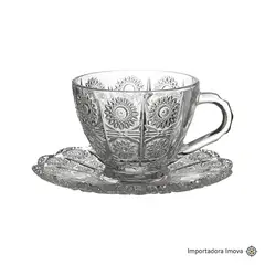 GENERICO - Juego de Tazas Vintage de Vidrio Labrado 7 Onzas con Platillo – Set 12 Piezas