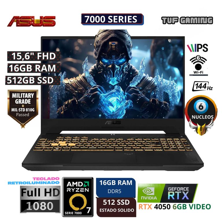 Laptop Tuf Gaming Ryzen7- 7445hs 16GB RAM 512GB SSD FHD RTX4050-6GB