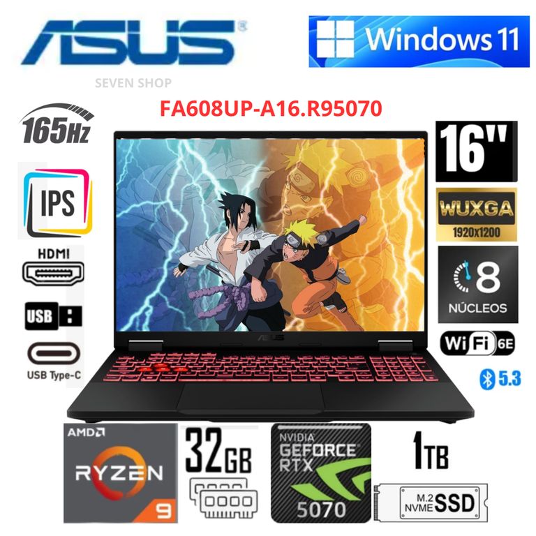 Laptop TUF Gaming A16 16" WUXGA 165Hz AMD Ryzen 9-270 32GB RAM 1TB SSD RTX 5070 8GB -