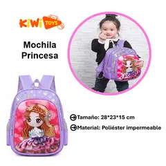 GENERICO - Mochila princesa Alto Relieve Morado Niñas