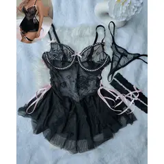 GENERICO - Set de Lencería negro para mujer M - BABYDOLL MIA