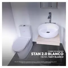 STONE - COMBO DE INODORO STAN 2.0 BLANCO + BOWL TANY BLANCO + DESAGUE POP UP GRANDE CROMADO S/REBOSE P/BOWL