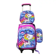 GENERICO - SET MOCHILA LUCES RUEDA 3D UNICORNIO - MOCHILA - LONCHERA Y CARTUCHERA