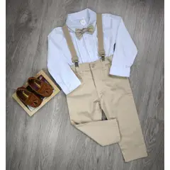 BANNITAS - Conjunto Formal Infantil 4 Piezas Niño Camisa Manga Larga Pantalón 18M Beige
