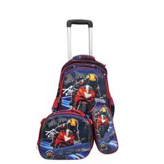 GENERICO - SET MOCHILA LUCES RUEDA 3D MOTO- MOCHILA - LONCHERA Y CARTUCHERA