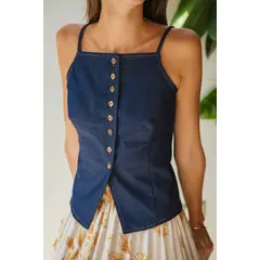 MOSH - Top denim Peplum azul - M